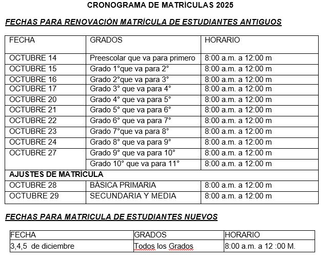 CRONOGRAMA DE MATRÍCULAS